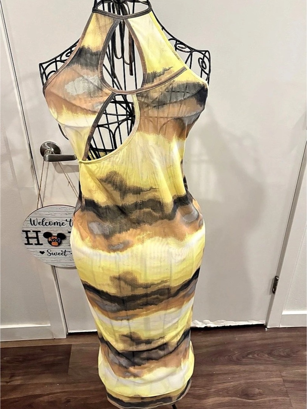 Forever 21 Abstract Cutout Midi Dress Yellow Large